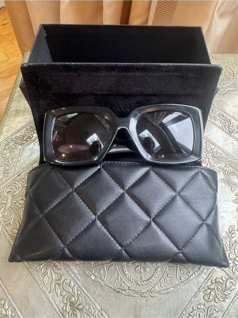 CHANEL Black Oversized Square 5435A Sunglasses with Gold CC Emblem
